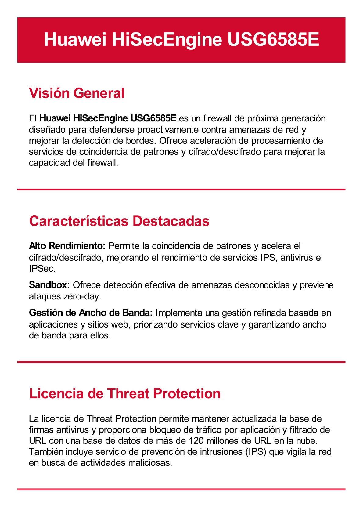 Firewall HUAWEI HiSecEngine de 8 Gbps para Empresas Medianas. Incluye Licencias por 1 Año de Threat Protection (AV, IPS, URL)