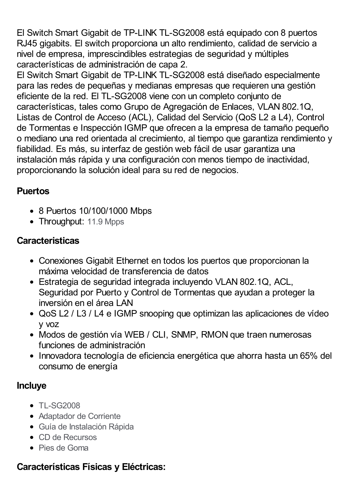 Smart Jetstream Switch administrable 8 puertos 10/100/1000 Mbps