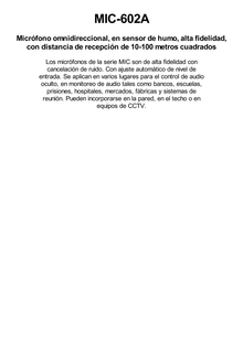 Micrófono omnidireccional, en sensor de humo, alta fidelidad, con distancia de recepción de 10-100 metros cuadrados