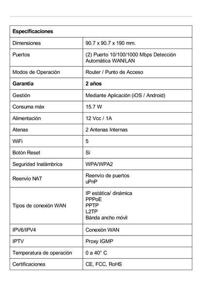 Router Inalámbrico MESH Interior para Hogar / Doble Banda Wi-Fi 5 AC1200 Mbps / 2 Puerto Gigabit WAN/LAN / 2 Antenas Internas / Administración Mediante la App Deco (iOS, Android)