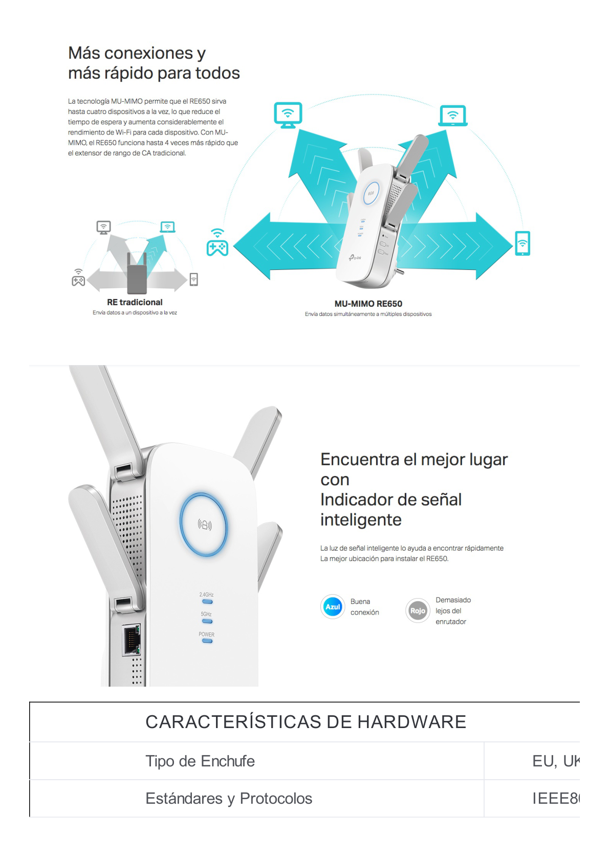 Repetidor / Extensor de Cobertura WiFi AC, 2600 Mbps, doble banda 2.4 GHz y 5 GHz, con 1 puerto 10/100/1000 Mbps, 4 antenas externas