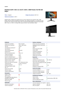 Monitor GIGABYTE 23.8 IPS gaming 1920X1080 165HZ OC 180HZ 1MS 2*HDMI 2*DP USB ergonomico FREESYNC