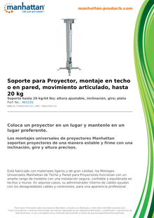 SOPORTE MANHATTAN PROYECTOR 20KG TECHO O PARED ALTURA AJUSTABLE PLATA