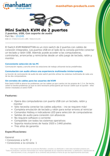 KVM DESKTOP MANHATTAN MINI USB 2:1 CON CABLES +AUDIO