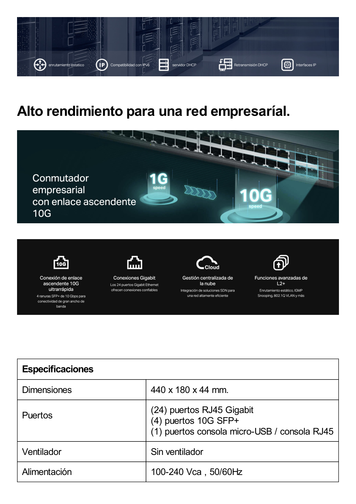 Switch Omada SDN Administrable / 24 puertos Gigabit y 4 puertos SFP+ / Funciones sFlow, QinQ y QoS / Administración centralizada OMADA