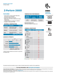 Etiqueta Zebra DT Transferencia Directa  4in X2in  Z-Perform 2000D Centro 1in / 1240 etiquetas por rollo precio x 1 rollo 10010031