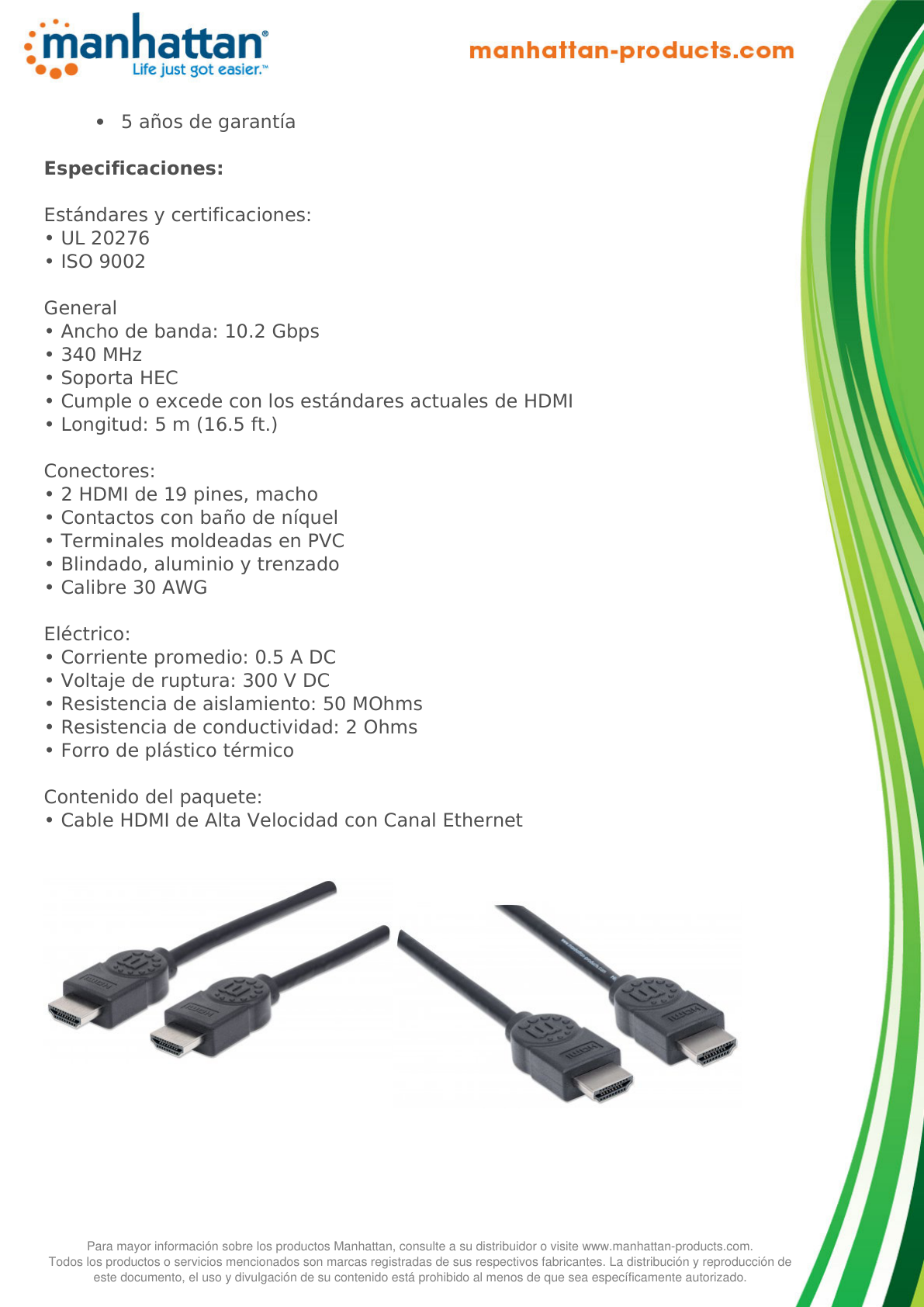 CABLE MANHATTAN HDMI 1.4 M-M 4K 5M ETHERNET