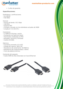 CABLE MANHATTAN HDMI 1.4 M-M 4K 5M ETHERNET