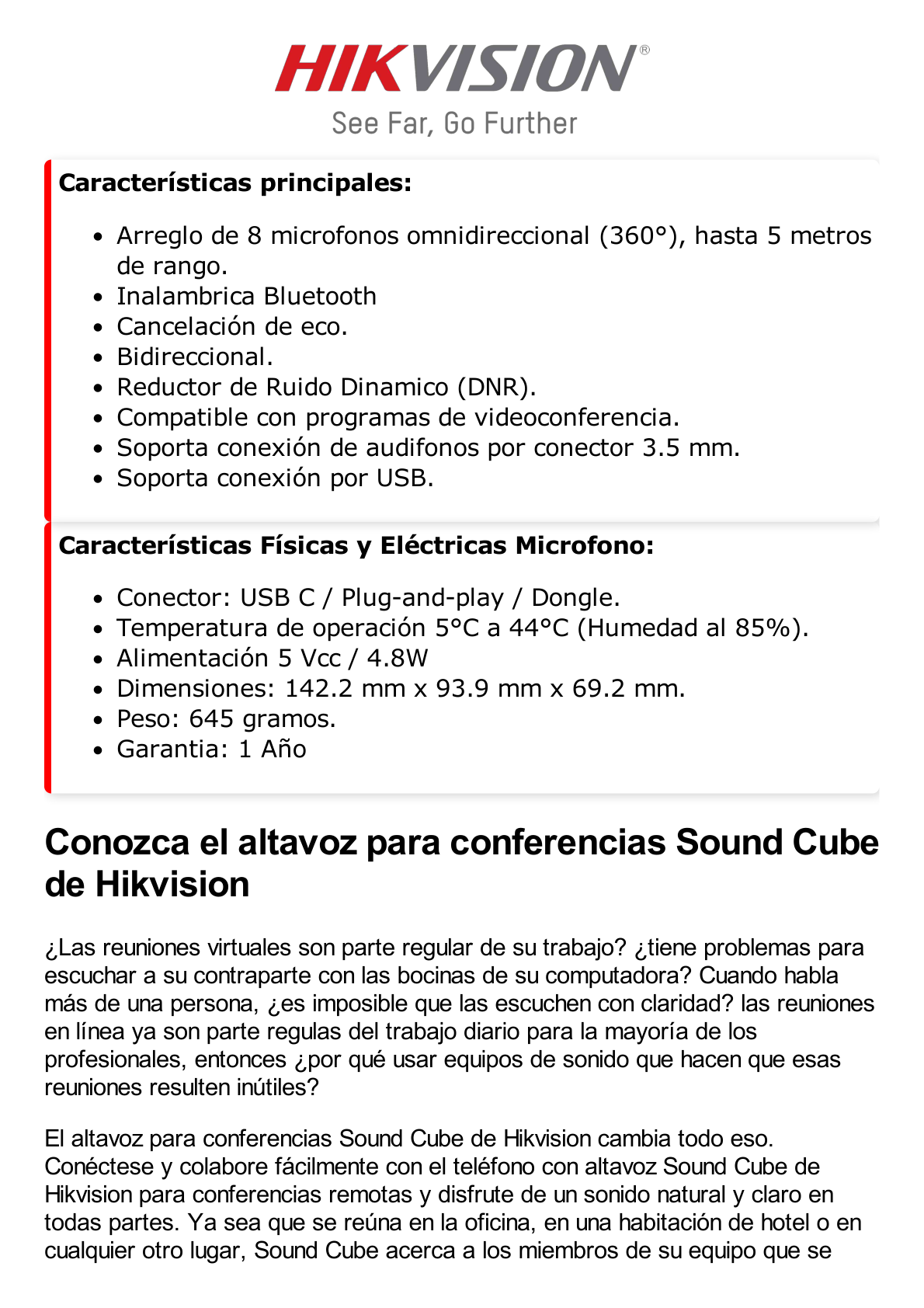 Micrófono y Bocina Inalámbrica / Omnidireccional / DNR / Bluetooth / Ideal para Videoconferencias / USB-C / Compatible con Zoom - Webex - Skype - Youtube - Etc..