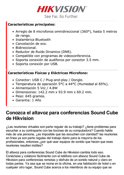 Micrófono y Bocina Inalámbrica / Omnidireccional / DNR / Bluetooth / Ideal para Videoconferencias / USB-C / Compatible con Zoom - Webex - Skype - Youtube - Etc..