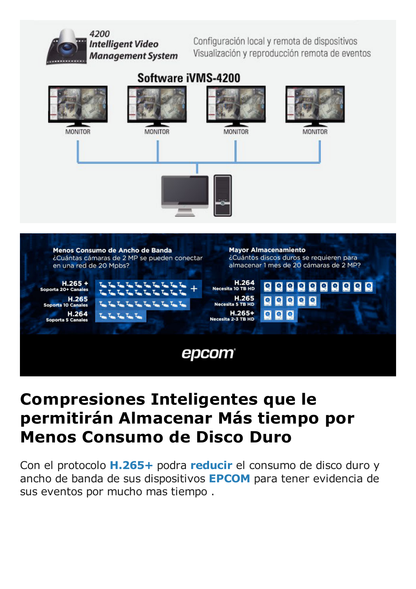 DVR 8 Megapixel / 8 Canales 4K TURBOHD + 8 Canales IP / 1 Bahía de Disco Duro / 4 Canales de Audio / Audio por coaxitron / 8 Entradas de alarma / Vídeoanálisis