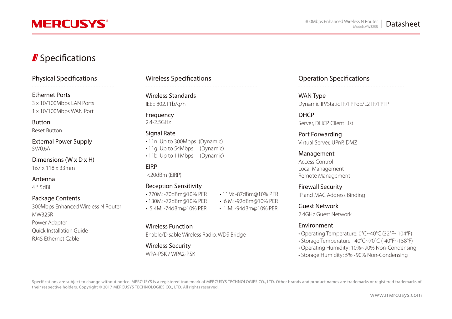 Router inalámbrico Mercusys MW325R N 300Mbps 1x RJ45 WAN y 3x RJ45 LAN 10/100 con 4 antenas 5dBi