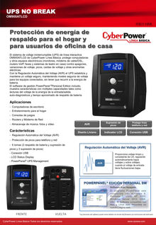 UPS serie OM CyberPower OM900ATLCD 900VA/420W AVR torre 6 NEMA 5-15R (3 con protección de batería) 120V Tel/USB