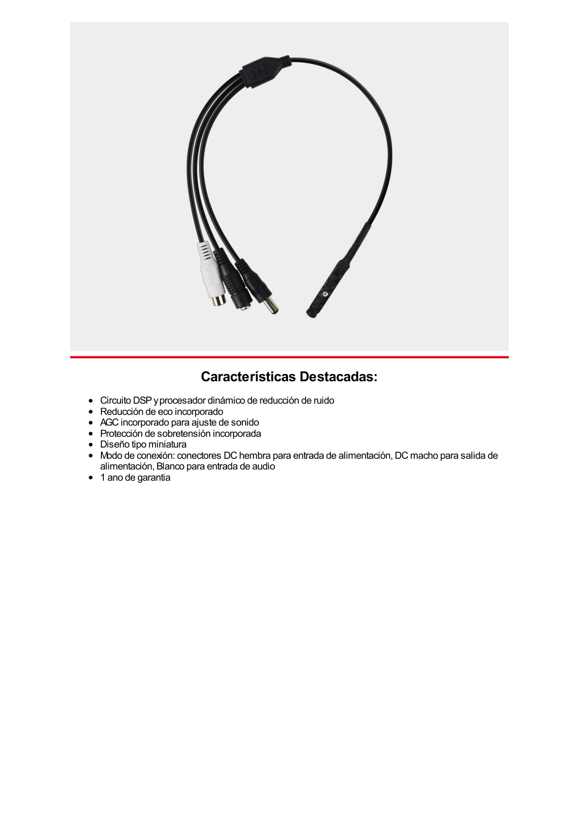 Micrófono con Cancelación de Ruido de Alta Fidelidad / Interior / 12 Vcc / Entrada RCA