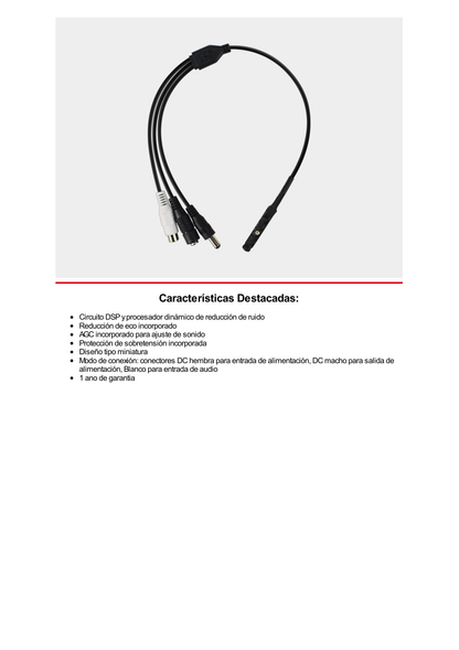 Micrófono con Cancelación de Ruido de Alta Fidelidad / Interior / 12 Vcc / Entrada RCA