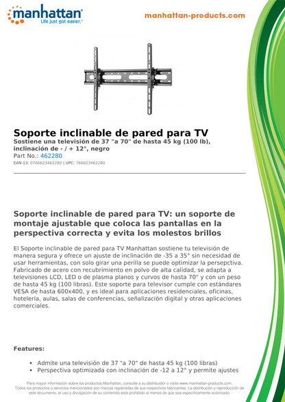 SOPORTE MANHATTAN PARA TV 37 A 70 PULG PARED 45KG PANTALLAS PLANAS