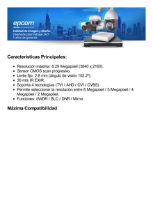 Domo TURBOHD 4K (8 Megapixel) / Gran Angular 102º / Lente 2.8 mm / Exterior IP67 / IK10 / IR EXIR 30 metros / TVI-AHD-CVI-CVBS / dWDR