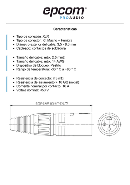 Kit Conector XLR Hembra + XLR Macho | Ideal para Conexiones de Micrófonos, Mezcladoras | Equipo de Audio Profesional