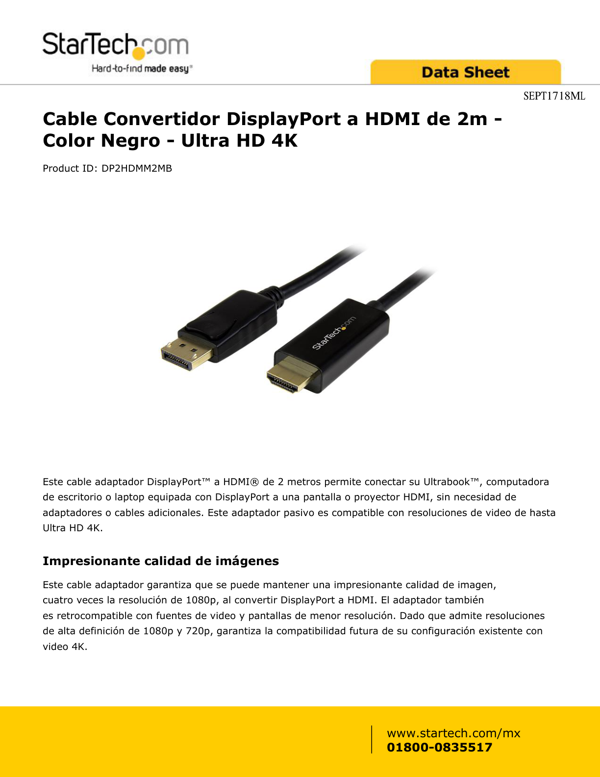 CABLE STARTECH DE 2M NEGRO DISPLAYPORT A HDMI DE -UlTRA HD 4K-1