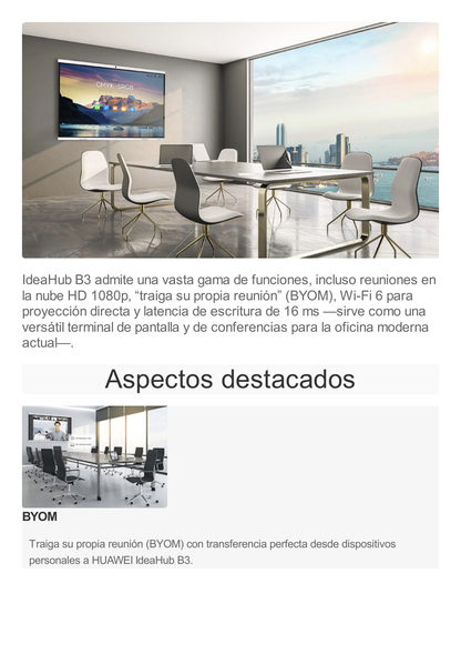 HUAWEI IdeaHub B3, Pantalla interactiva para Colaboración Inteligente, 75", 4K UHD, Harmony, Wi-Fi 6, Seguimiento de Voz, BYOM, Administración desde la Nube Gratis, blanco Jade