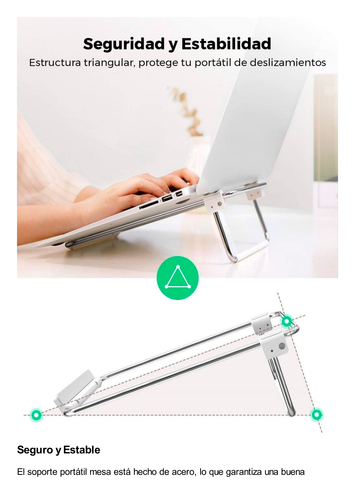 Soporte para Laptop / Plegable / Ajustable de 87 a 131 mm / Amplia compatibilidad 11''-16'' / Capacidad de carga 20 KG / Antideslizante /  Ultra Ligero / Metal / ABS / Silicona / Color Plata