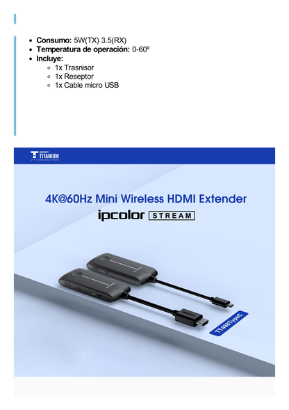 Extensor inalámbrico tipo C a HDMI | Wifi 5G | 4K60Hz | para distancias de 20 metros