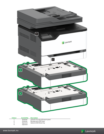 Multifuncional Lexmark CX431ADW Láser Color Duplex USB Ethernet WiFi 26 ppm