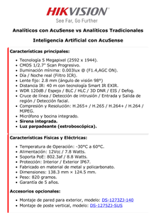 [ PROTECCIÓN ACTIVA ] Turret IP 5 Megapixel / Lente 2.8 mm / 40 mts IR / Exterior IP67 / Micrófono y Bocina Integrado / ACUSENSE (Evita Falsas Alarmas) / WDR 120 dB /  MicroSD