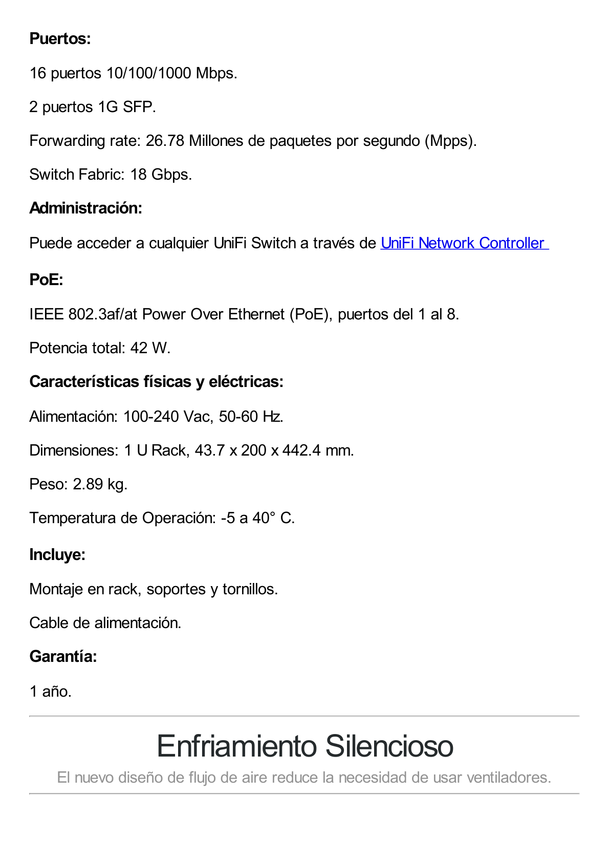 UniFi Switch USW-16-POE Gen2, Capa 2 de 16 puertos (8 puertos PoE 802.3af/at + 8 puertos Gigabit) + 2 puertos 1G SFP, 42W, pantalla informativa