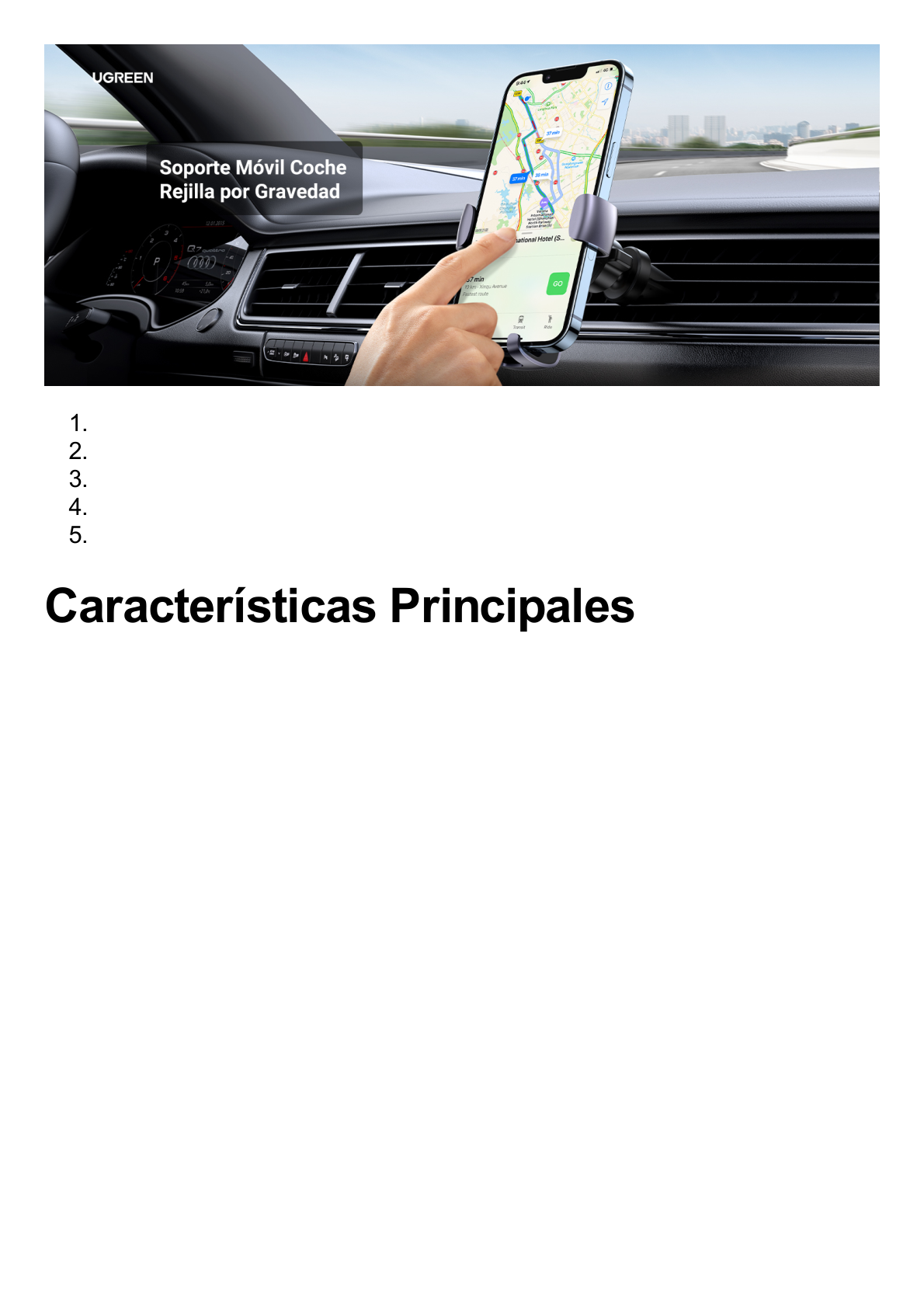 Soporte de Celular para Automóvil en Rendija de Ventilación / Sistema de Gravedad / Rotacion de 360° /Angulo Multiple / Almohadillas de Goma Antideslizantes / Amplia Compatibilidad con dispositivos de 4'' a 7'' / Color Negro