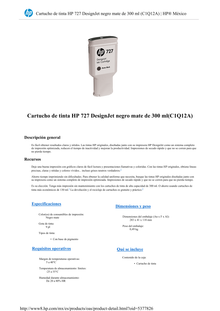 Tinta  HP LF 727 C1Q12A NEGRO MATE HP DesignJet T1500/T1530/T920/T930/T1500/T920/T930/T2530/T2530/T2500/T2500  300 ML