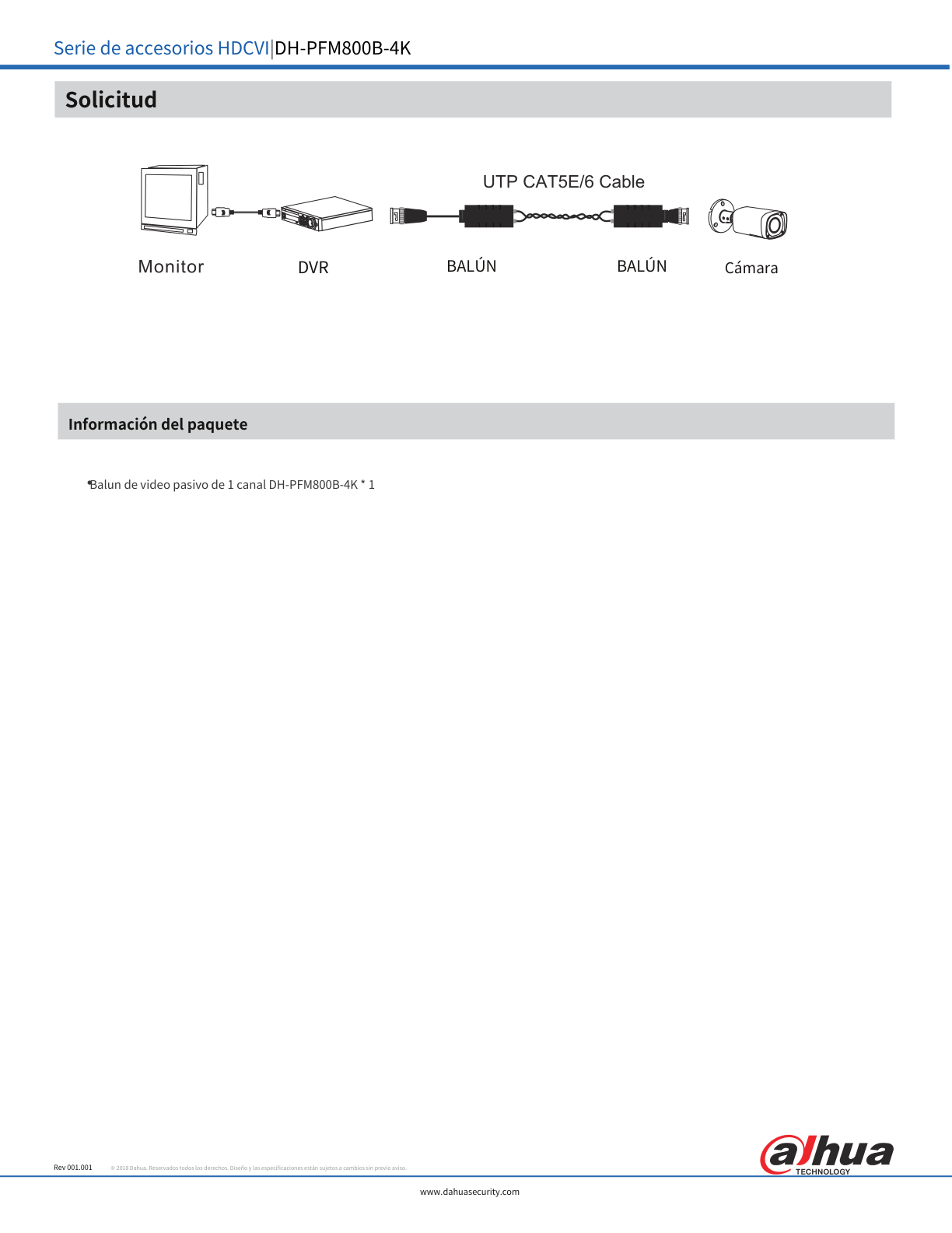 Transceptores Dahua DH-PFM800B-4K  pasivos 4 k resolucion de hasta 8 mp distancia hasta 200 m