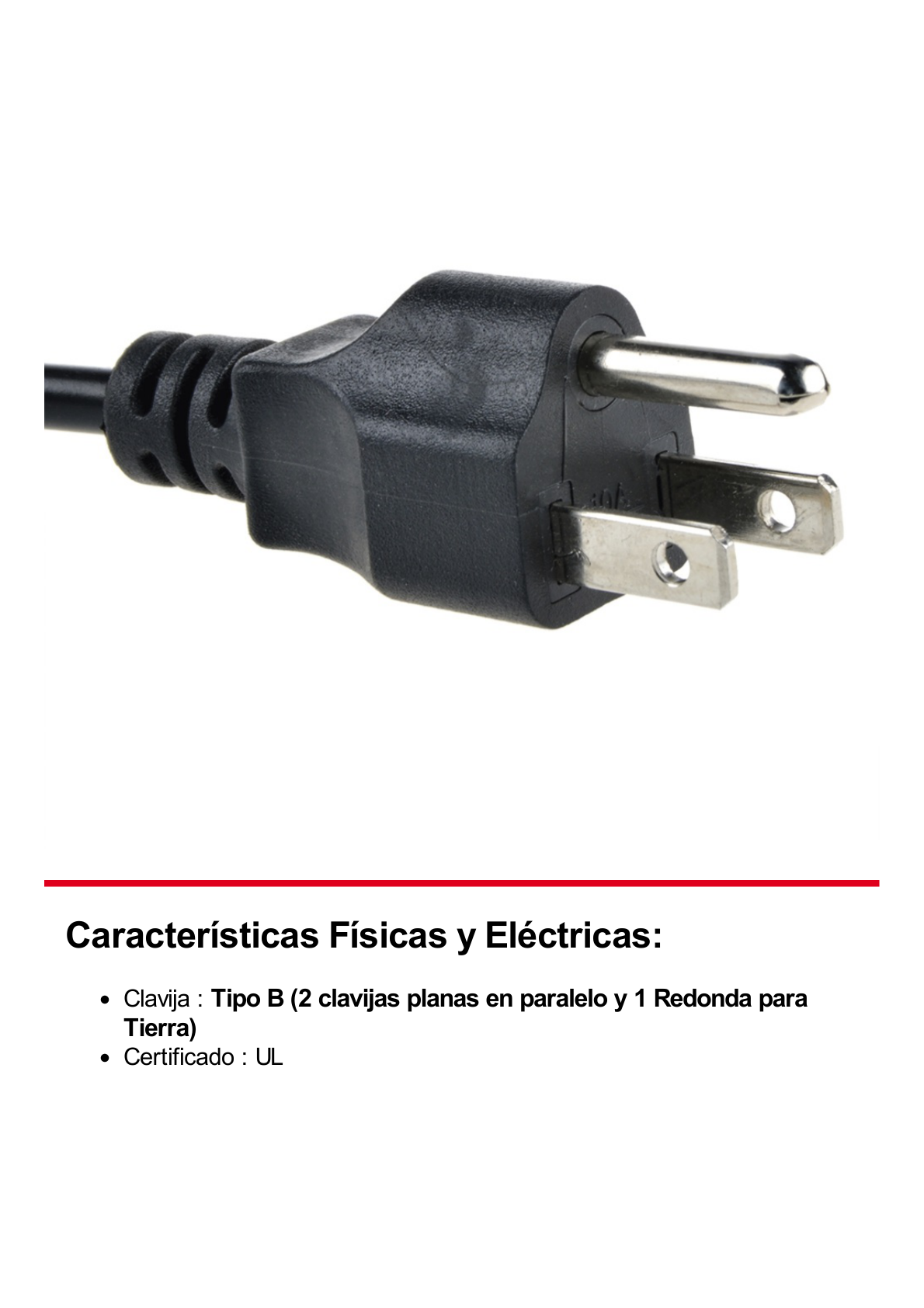 Cable de Alimentación Eléctrica para 120-240 Vca / 1. 8 metros / Tri-fásico / Conector tipo Mouse