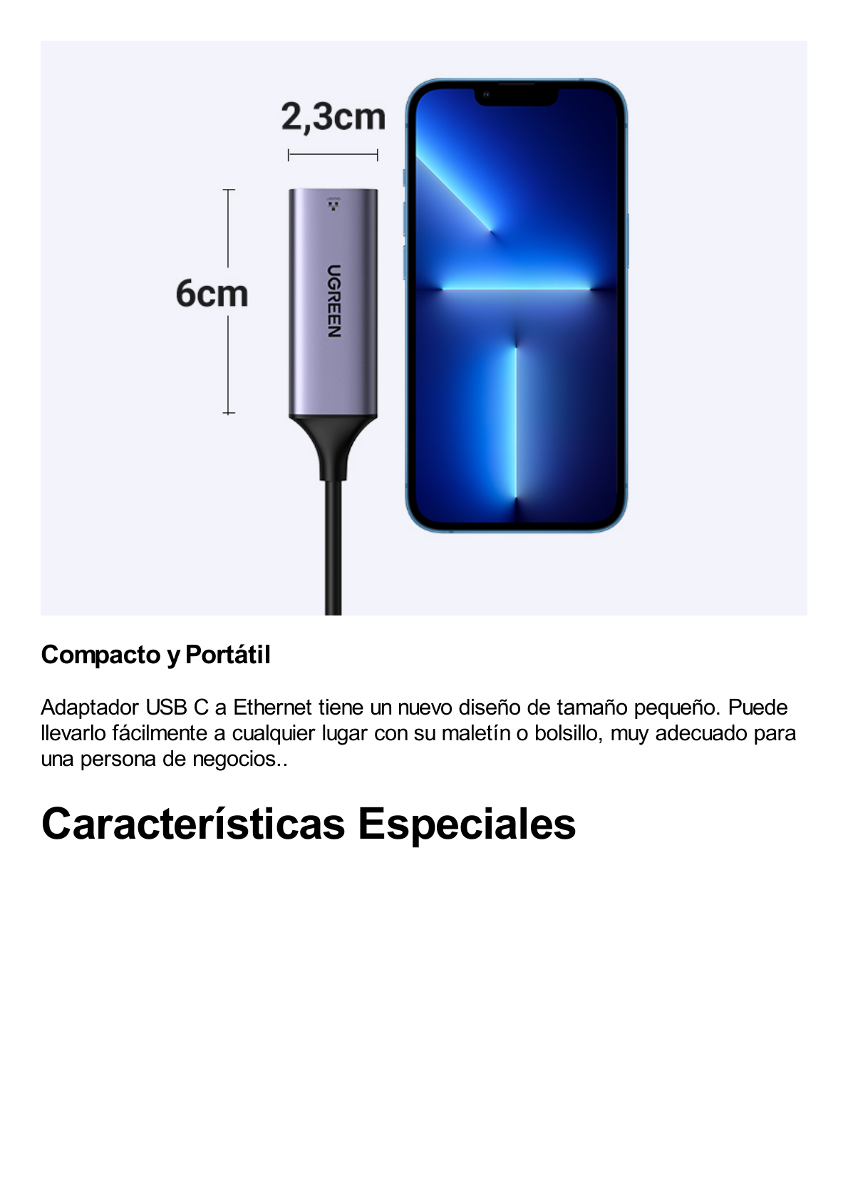 Adaptador de Red USB-C 3.1 (5 Gbps) a RJ45 | Thunderbolt 3 | Admite 10/100/1000 Mbps y 2.5G |  Chip Inteligente | Amplia Compatibilidad | Caja de Aluminio | Longitud del cable 10 cm.