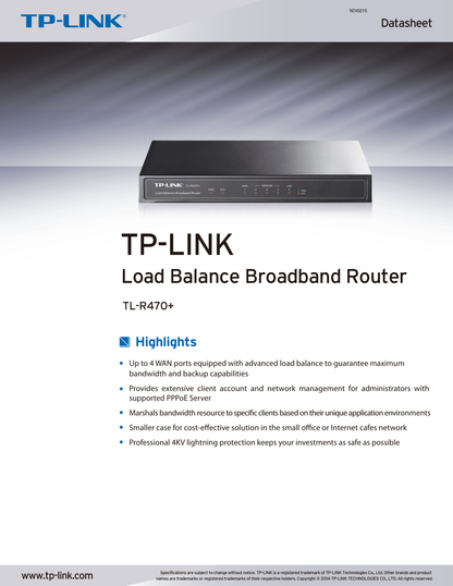 Router balanceador de carga TP-Link TL-R470T+ 2-WAN 3/5 LAN versión 6.0 con eliminador