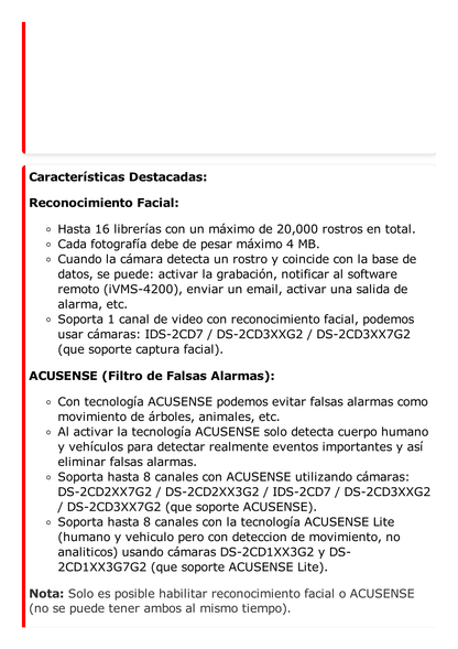 NVR 12 Megapíxel (4K) / 8 canales IP / AcuSense (Evita Falsas Alarmas)  / Reconocimiento Facial / 1 Bahía de Disco Duro / HDMI en 4K / Sin Puertos PoE