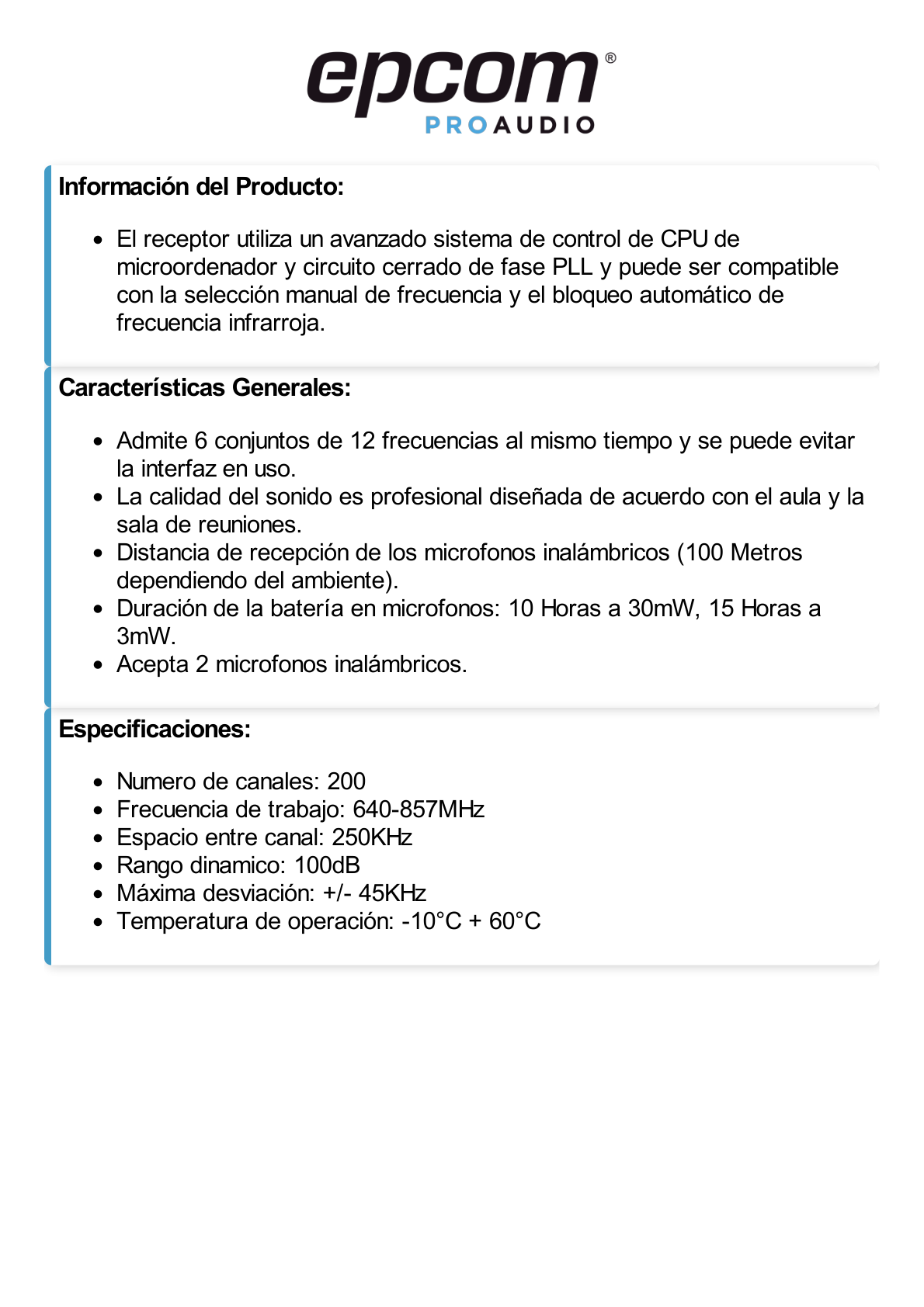 Kit de Microfonía inalámbrico | 2 Micrófonos de Lavalier | Receptor UHF | Pantalla LCD | 200 Canales | Gran cobertura