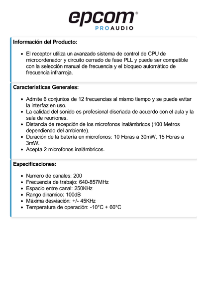 Kit de Microfonía inalámbrico | 2 Micrófonos de Lavalier | Receptor UHF | Pantalla LCD | 200 Canales | Gran cobertura