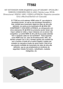 KIT EXTENSOR HDMI 4K@60HZ sobre IP GIGABIT / IPCOLOR / 100m en Conexión Uno a Uno /  Salida Loop / IR Bi-Direccional / RS232 / ARC / CERO LATENCIA / Soporta conexión Uno a Muchos/Switch en Cascada