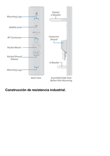 Antena sectorial para estaciones base airMAX AC de 60° de cobertura horizontal, en 5 GHz (5150 - 5875 MHz) de 21 dBi