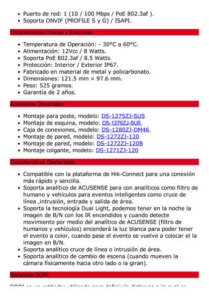 [Dual Light + ColorVu] Domo IP 4 Megapixel / Lente 2.8 mm / 30 mts IR + 30 mts Luz Blanca /  Microfono Integrado / Audio y Alarmas I/O / Exterior IP67 /  IK10 / WDR 130 dB / ACUSENSE / Captura Facial / ACUSEARCH / ColorVu 2.0