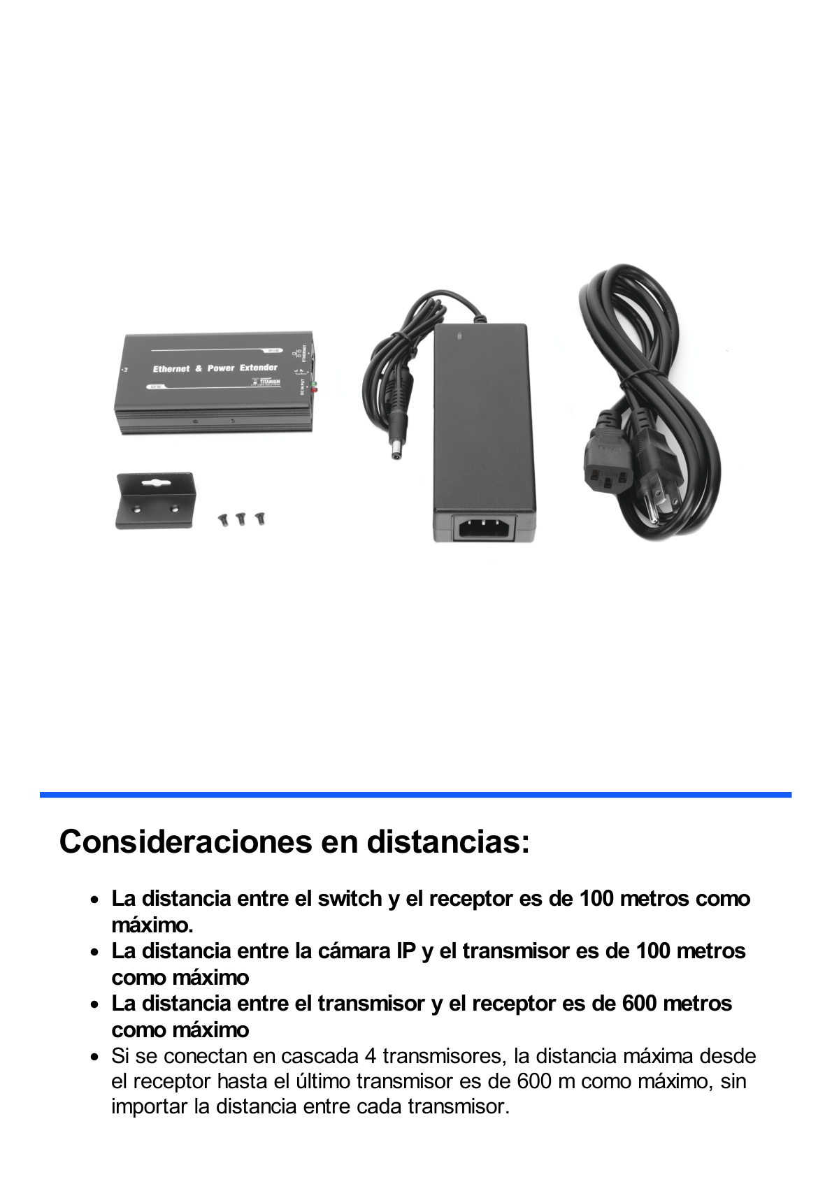 (POE 600 METROS) Receptor para Extensor PoE TT-8001TPOE / 1 Puerto  para recepción de video y alimentación (PoE) / IDEAL PARA DOMOS Y CAMARAS IP / Conexión en Cascada / Soporta PTZ´s de 60 W / Soporta IEEE802.3af/at