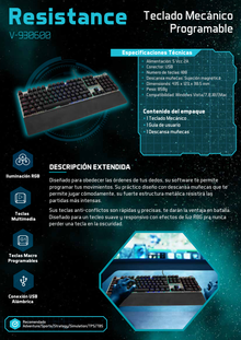 Teclado Gamer Vortred Alámbrico Resistance RGB USB Negro