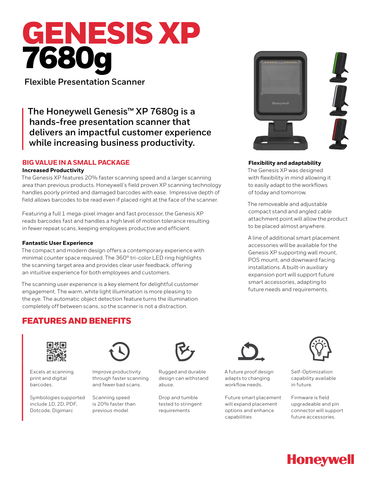 Lector de Codigo de Barras Honeywell 7680GSR-2USB-1-N Genesis Alambrico Imager 1D  2D Pdf Kit Usb Base