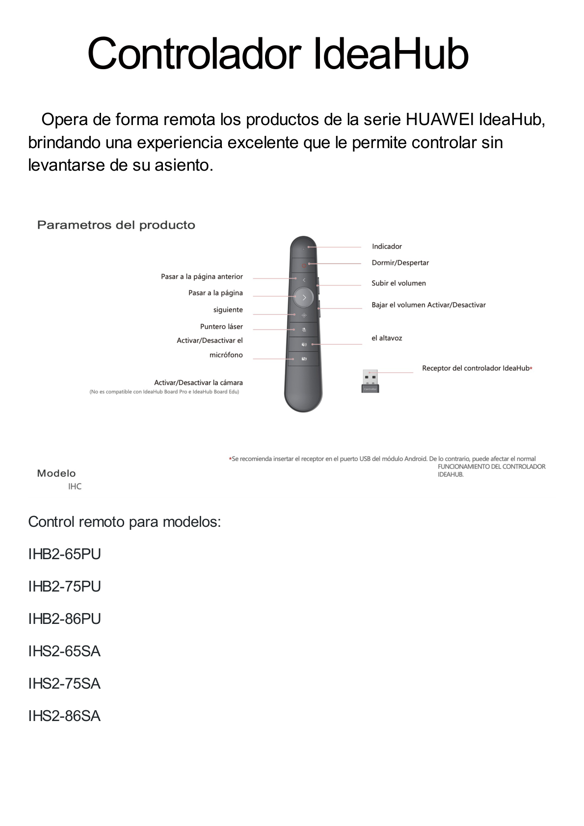 Control remoto de micrófono, cámara, altavoces y más para HUAWEI IdeaHub (65/75/86 pulgadas),