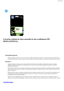 TINTA HP 904XL T6M12AL AMARILLO OFFICEJET PRO 6970 ALTO RENDIMIENTO (825 PAG)