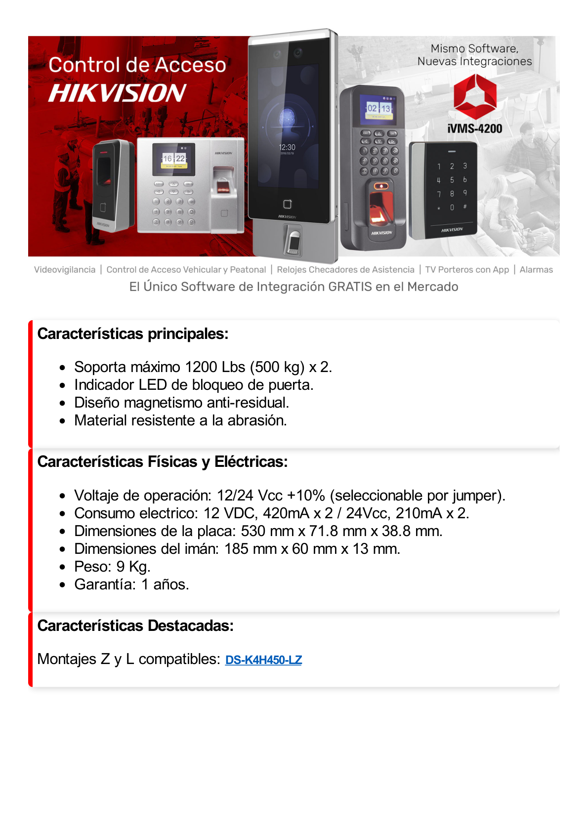 Chapa Magnética para Doble Puerta / Puerta Antifuego / Soporta 1200 Lbs (500 Kg) / Indicador LED