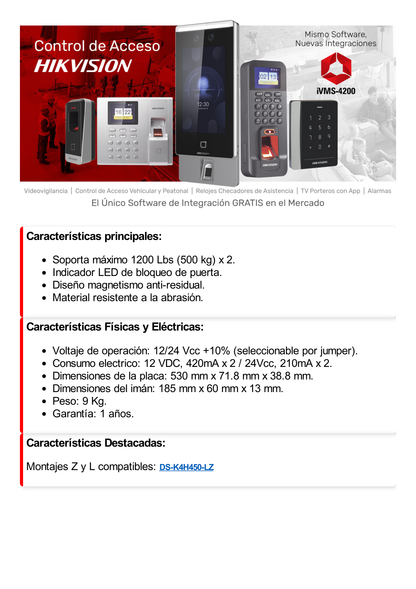 Chapa Magnética para Doble Puerta / Puerta Antifuego / Soporta 1200 Lbs (500 Kg) / Indicador LED