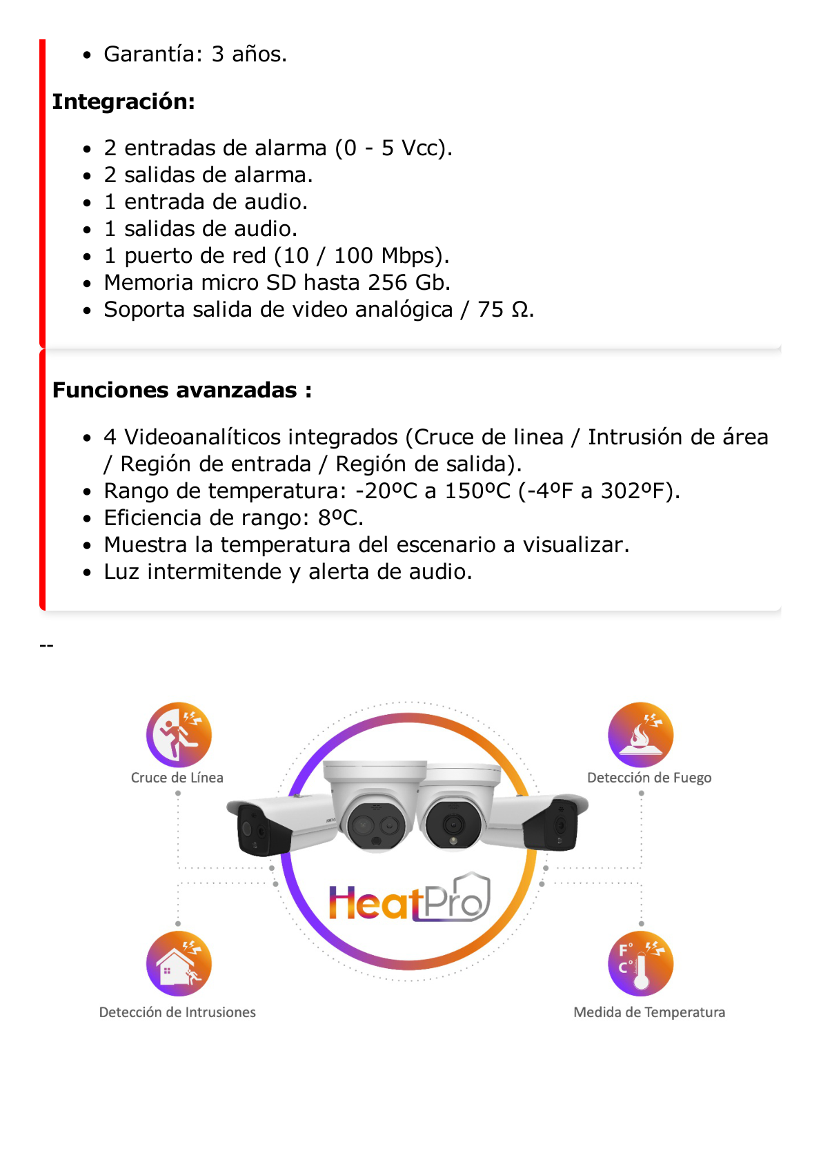 Bala IP Dual / Térmica 6.9 mm (256 x 192) / Óptico 6.4 mm (4 Megapixel) / 30 mts IR / Exterior IP67 / PoE / Termométrica / Detección de Temperatura / Sirena y Luz Intermitente Integrada / microSD