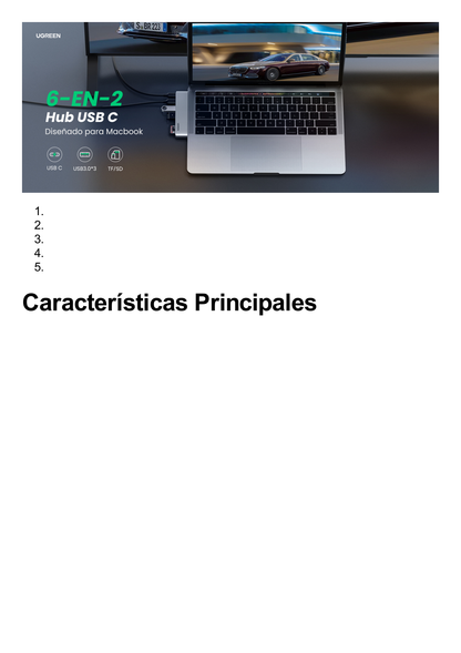 HUB USB-C (Thunderbolt 3) 6 en 2 | 3 Puertos USB3.0 | 1 USB-C (PD 100W) | Transferencia de Video y Datos | Memoria SD+ Micro SD (TF) Uso Simultáneo | Multifuncional para MacBook Pro/Air | Carcasa de Aluminio.